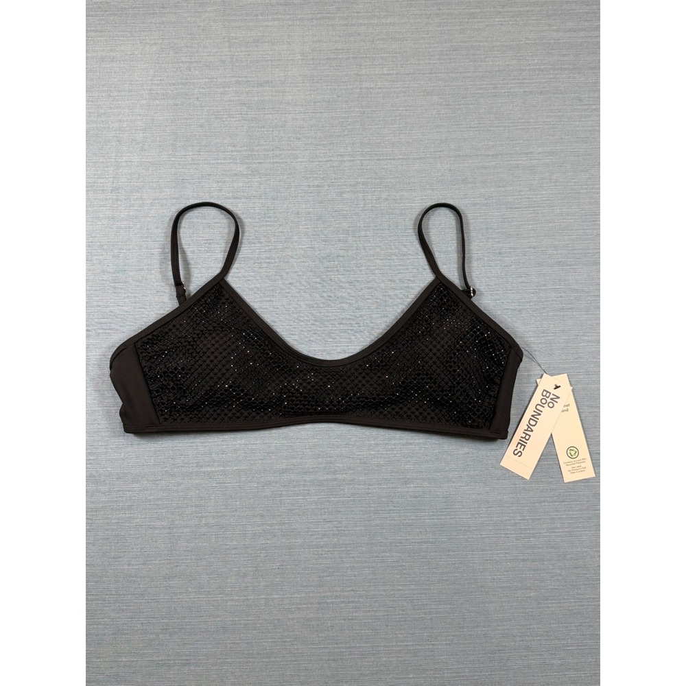 No Boundaries Black Mesh Beaded Bikini Swim Top NB17HQ023771 Rich Black L 12-14